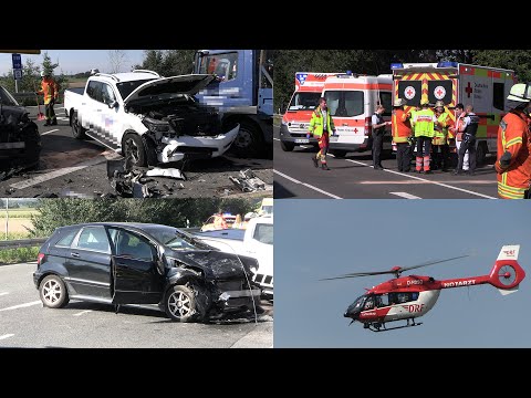 Schwerer Verkehrsunfall zwischen LKW und zwei PKW auf L3110 in Hemsbach - 4 Verletzte ~ 16.09.2023