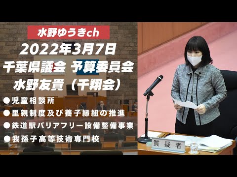 国際関係学科 2022年3月7日 千葉県議会 予算委員会 水野友貴（千翔会）