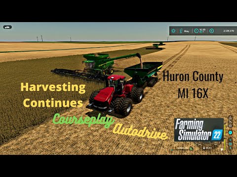 FS22 Huron County MI 16X Harvesting A Large Soybean Field Using Courseplay & Autodrive