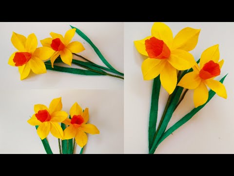 crepe paper flower/daffodil flower making/how to make daffodil flower