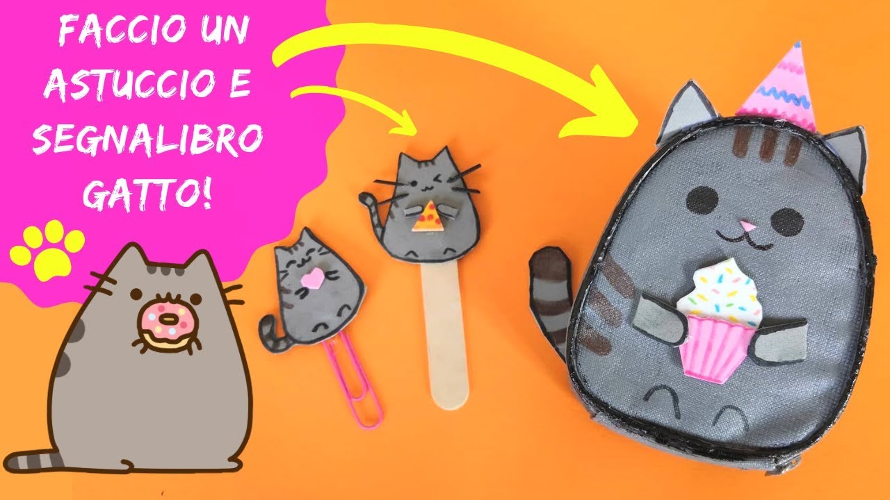 CREO UN ASTUCCIO E SEGNALIBRO A FORMA DI GATTO PUSHEEN *DIY back to school supplies*