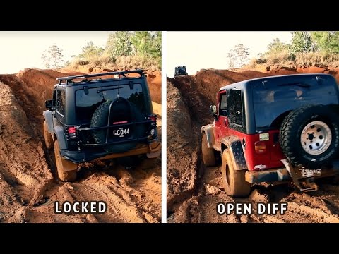 Jeep with ARB air locker vs open differential muddy offroad 4x4