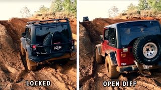 Jeep with ARB air locker vs open differential muddy offroad 4x4