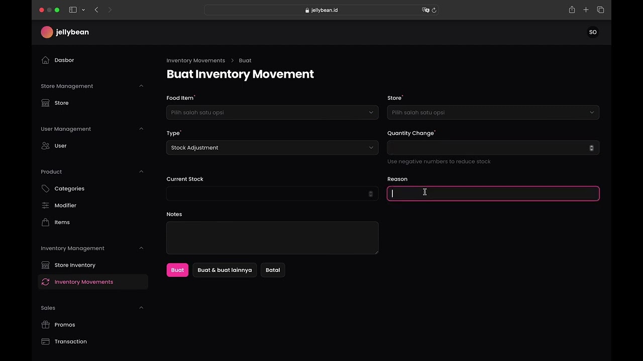 Inventory Movements Page & Features