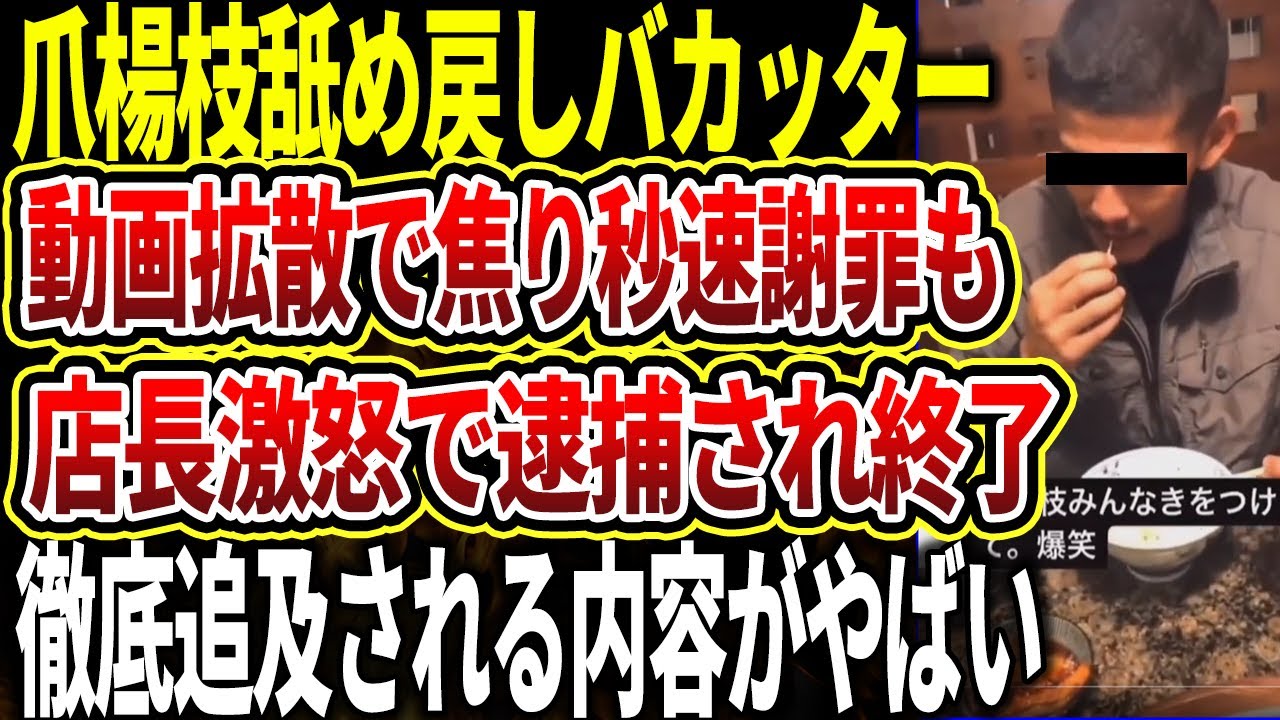 【バカッター】焼肉爪楊枝舐めバカッターがガレソ氏の動画拡散に焦り謝罪も店頭激怒で逮捕され終了な様子をゆっくり解説