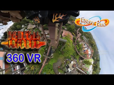 Thorpe Park - Nemesis Inferno - 360 VR -THATS A DROP - Front Seat View  - The whole ride