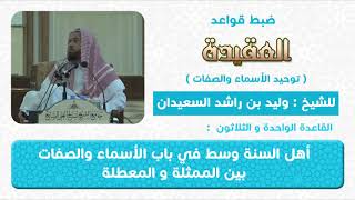 صورة القاعدة  الواحدة و الثلاثون(اهل السنة وسط في باب الاسماء والصفات بين المعطلة و الممثلة)