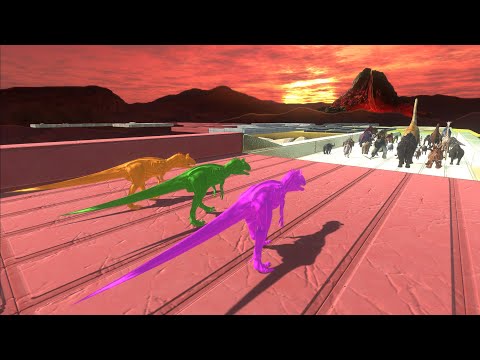 Trying to escape from Neon Cryolophosaurus Trio - Animal Revolt Battle Simulator