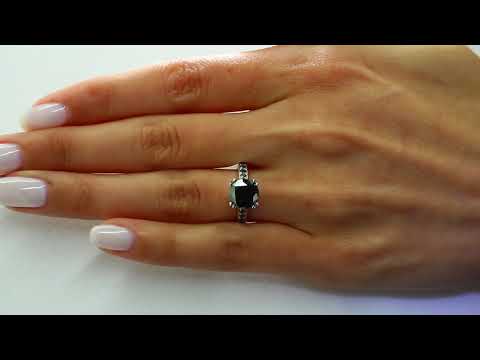 Round Cut Black Diamond Engagement Ring with Black Diamond Accents in White Gold (MVSB0022-W)