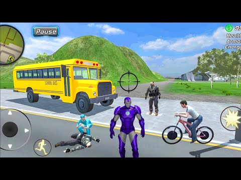 Super Iron-Man Rope Hero Vegas Crime Simulator | School Bus Drive #10 - Android Gameplay