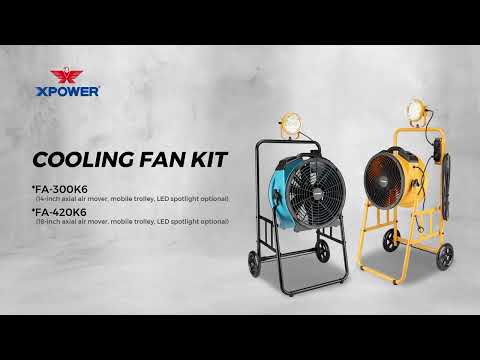 XPOWER FA-300K6 Warehouse/Dock Cooling Fan Kit with L-30 LED Spotlight and 300T Mobile Trolley Video