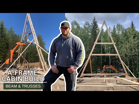 A-Frame Cabin Build — Beams & First Trusses Go Up!