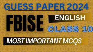 English Class 10 Important Mcqs guess paper / Most Important Mcqs