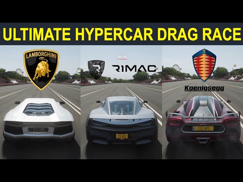 FH4: Ultimate Hypercar Drag Race! Koenigsegg Agera RS vs. Rimac C_Two vs. Lamborghini Aventador FE