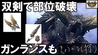 【モンハンNow】ネルギガンテを双剣、ガンランスで討伐！破壊王とジャナフ亜種頭で部位破壊　[ 古龍討滅戦｜破壊王SPスキル｜尻尾切断｜角破壊｜ネギ ]