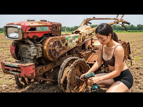 Girl restores wooden winch engine and D8 head — from scrap to perfection / Start to Finish