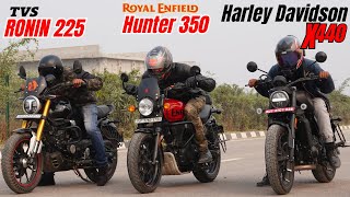 Harley Davidson X440 vs TVS Ronin 225 vs Royal Enfield Hunter 350 Drag Race