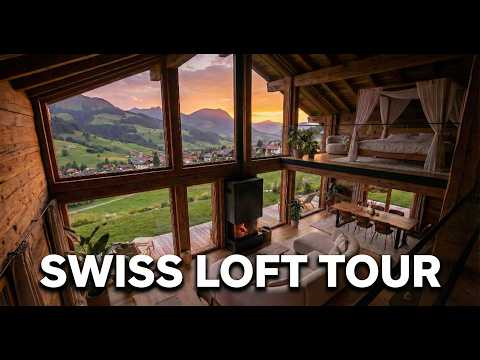 The Ultimate Swiss Chalet Interior: Luxury Loft, Cozy Fireplace & Epic Alps Views! 🏔️ #cozyhome