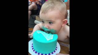 How one year old babies eat birthday cake!