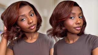 😍THE BEST COLORED BOB WIG EVER| Auburn Brown Highlight Glueless Bob Wig Install | Ft. Nadula Amazon