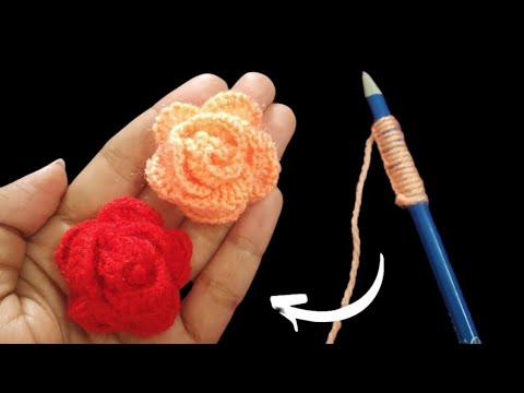 Amazing Rose Flower Making Idea using Pencil | Hand Embroidery Design Trick | DIY Woolen Flowers