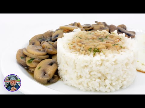Arroz blanco con champiñones al ajillo- Receta vegetariana - Recetario de Javier Romero