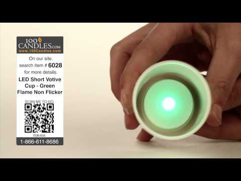 Battery Operated LED Short Votive Cup - Green Flame Non Flicker