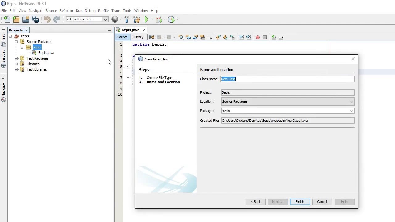 Java Tutorials - Creating New Class Netbeans