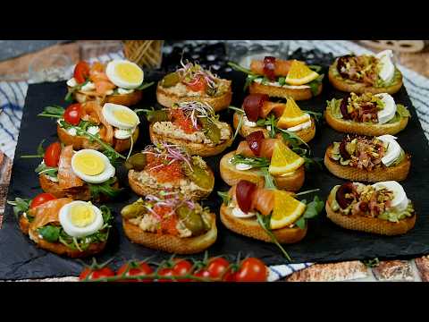 4 Delicious Canapé Toppings: Fish Paste, Pistachio, Cream Cheese. Easy & Tasty Toast Ideas