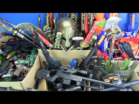 Box Full of Guns Toys! Military,Ninja,Police Weapons Toys & Equipment - Part 1