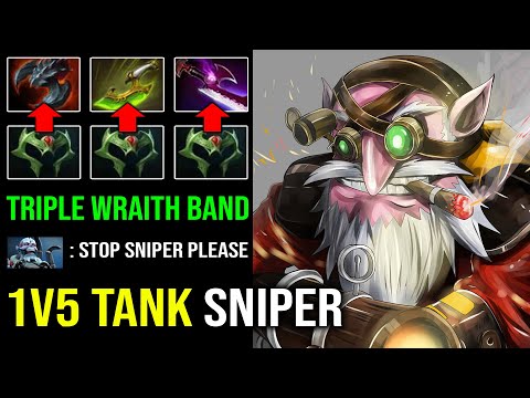 WTF 1v5 Late Game Tank Sniper Just Stand & Hit with First Item Triple Wraith Band +906 GPM Dota 2