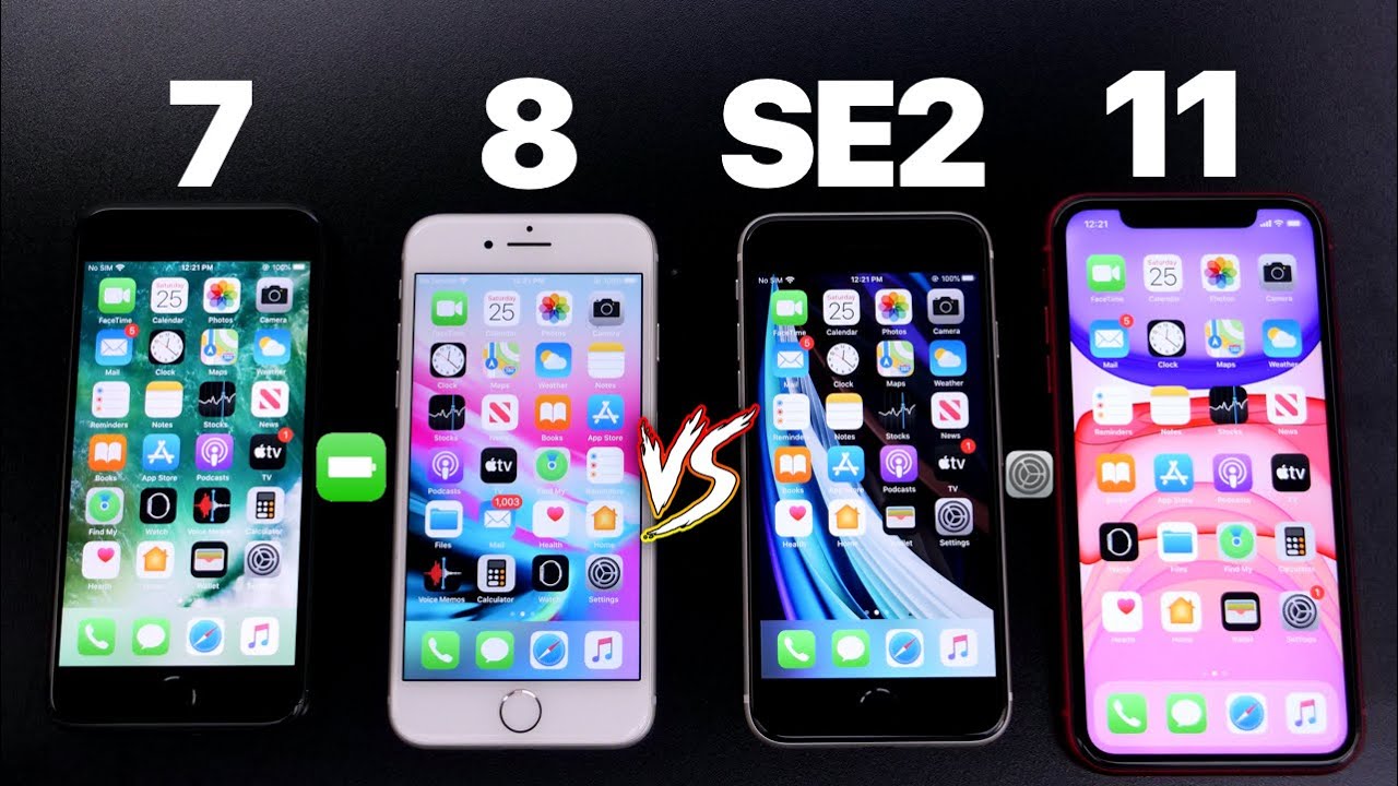 iPhone SE 2 Vs iPhone 7 Vs iPhone 8 Vs iPhone 11 - Battery Test & Speed test