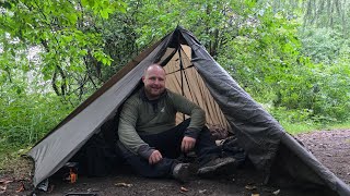 Woodland camping in a new onewind solitary ultralight shelter.