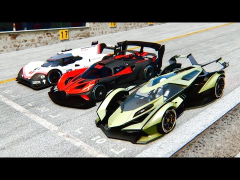 Bugatti Bolide GTR Concept vs Lamborghini V12 Vision GT vs Porsche 919 EVO at Desert Drag Race