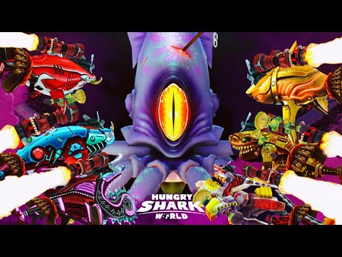 All robotic sharks VS Colossal Squid boss - Hungry Shark World
