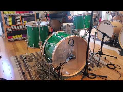 (SOLD) Drum Kits - Q Drum Co. 14x24 9x13 16x16 Birch Drum Kit (Green Sparkle)