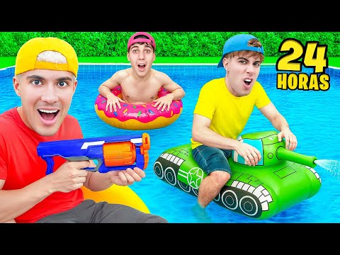 24 HOURS IN A POOL FULL OF INFLATABLES !!