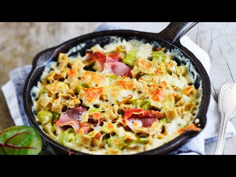 Recette : Gratin de crozets au jambon et aux poireaux