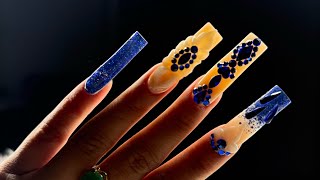 Blue BUCHONA NAILS| RHINESTONE NAILS|POLYGEL APPLICATION TUTORIAL