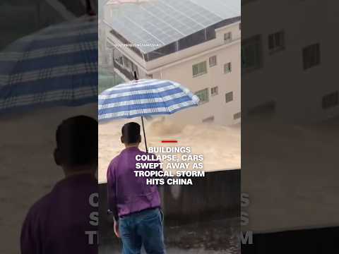 Buildings collapse, cars swept away as tropical storm hits China