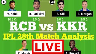 BLR vs KOL IPL 28th Match LIVE Analysis For Dream11 Teams