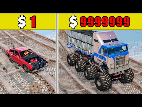 $1 vs $1,000,000丨Cars VS Stairs VS Roller Coaster Bridge  #95 - BeamNG.Drive Challenge