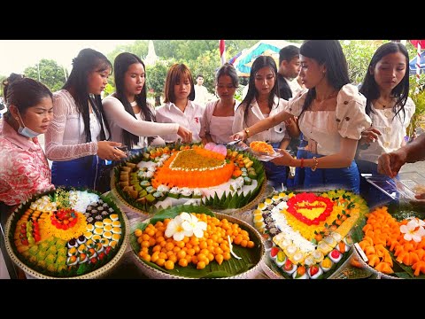 Top Cambodian Traditional cakes and dessert with nice decorations at in Sihaknuk Ville exhibition