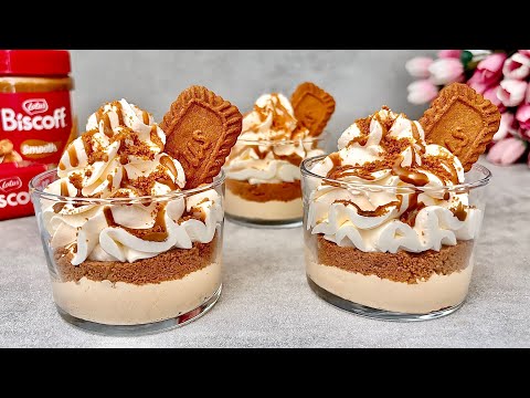 Lotus Biscoff Dessert Cups in 5 minutes! 3 Ingredient NO BAKE Dessert. Easy and Yummy!