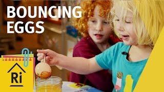 A demonstration of basic chemistry: How, even though they may look the same, different liquids can have very different effects. What happens to an egg in vinegar is particularly impressive to kids: "SQUIDGY!"