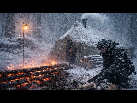 Solo SURVIVAL in SNOW Storm at -12°C | EXTREME WINTER Camping. Bushcraft | Hot Tent camp in blizzard