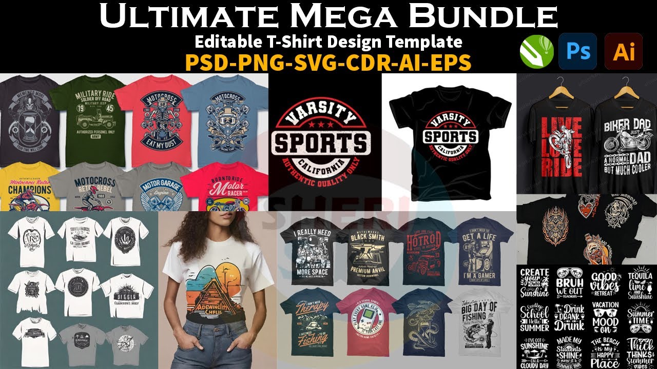 Ultimate Mega-Bundle T-Shirt Designs Download In CDR EPS AI And HD PNG Files |Sheri Sk|