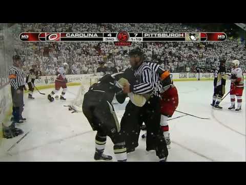 [HD] Hurricanes @ Penguins Kris Letang vs Tim Gleason & Miroslav Satan vs Patrick Eaves