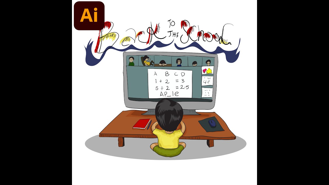 Hand drawn Back to the School vector Illustration | Time Lapse | Adobe Illustrator