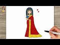 How To Draw A Cute Indian Traditional Girl In Saree Girl Drawing Saree Drawing Step By Step Easy